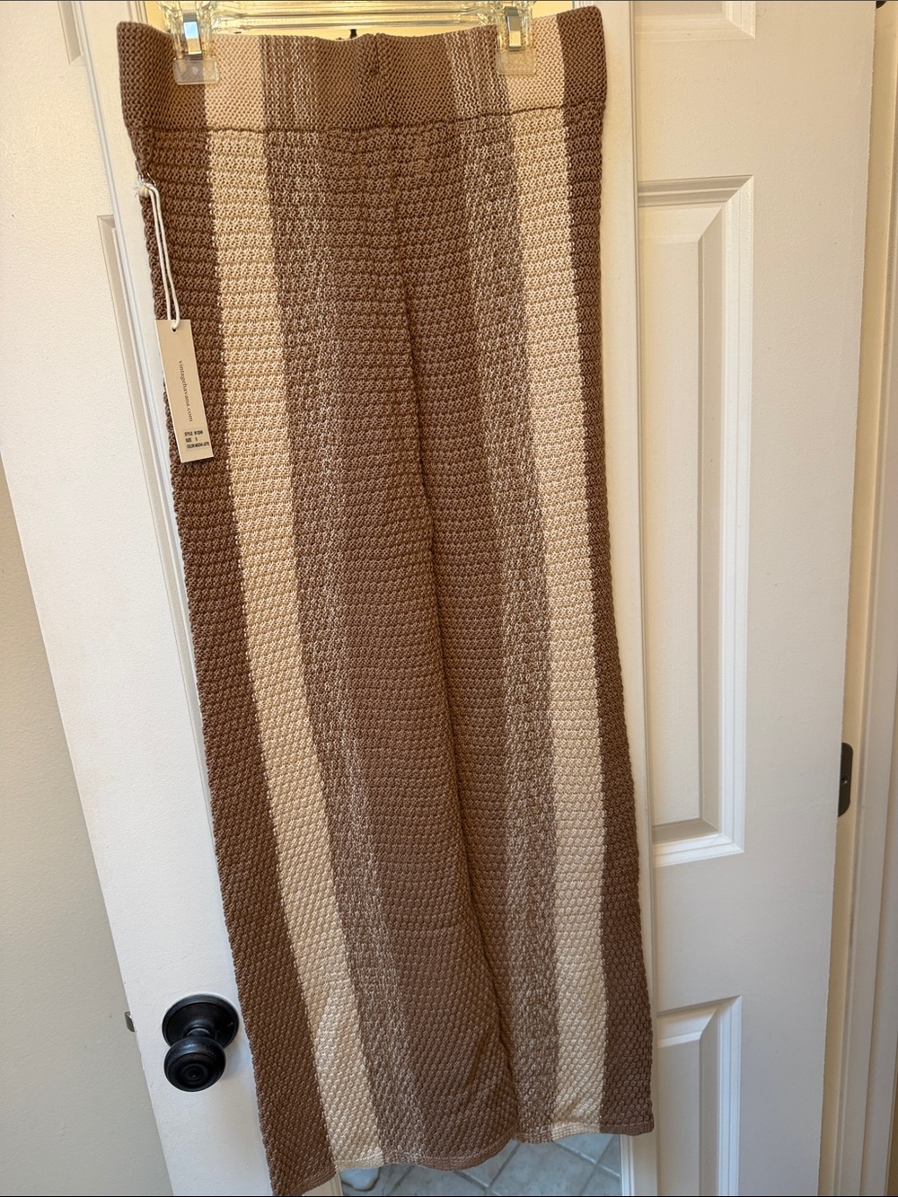 Vintage Havana Brown & Cream Striped Knit Wide-Leg Pants